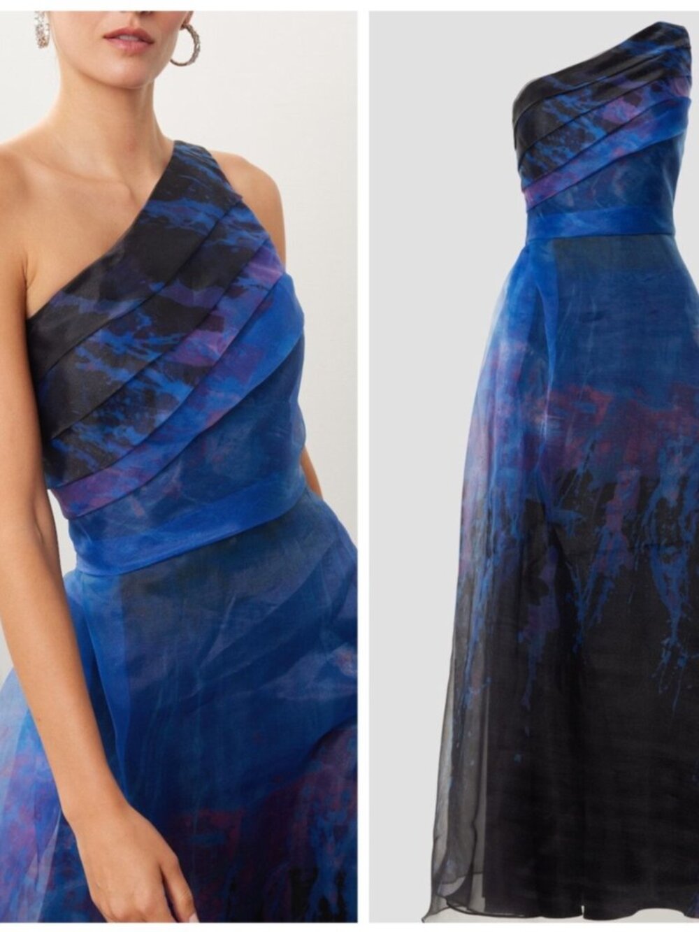 Rene Ruiz Dress Sz 12 One Shoulder Maxi Gown Blue Organza Ombre Evening Flaw